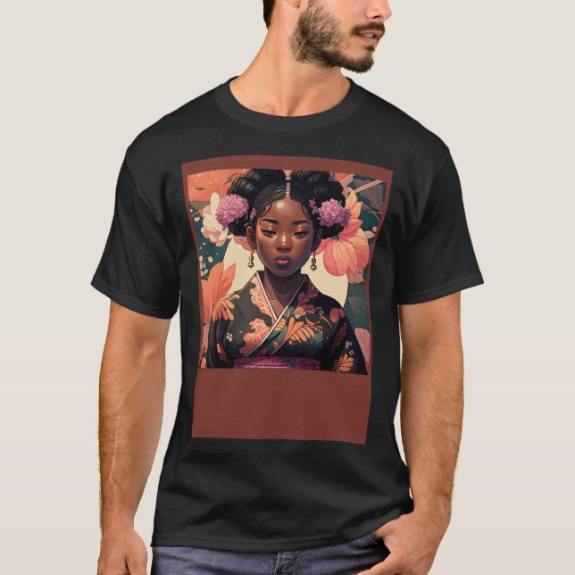 Camiseta Black Asian woman wearing a kimono Afro Asian (Frente)