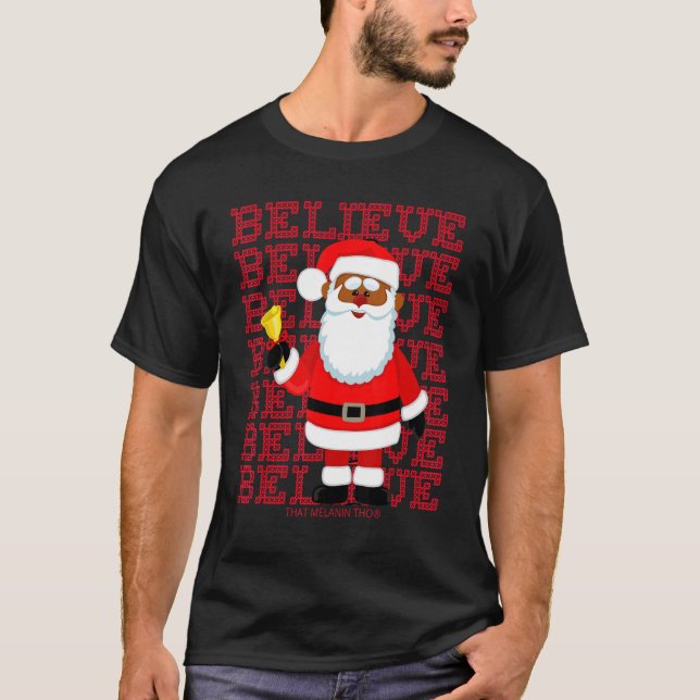 Camiseta Black Believe Santa Claus Christmas African Americ (Frente)