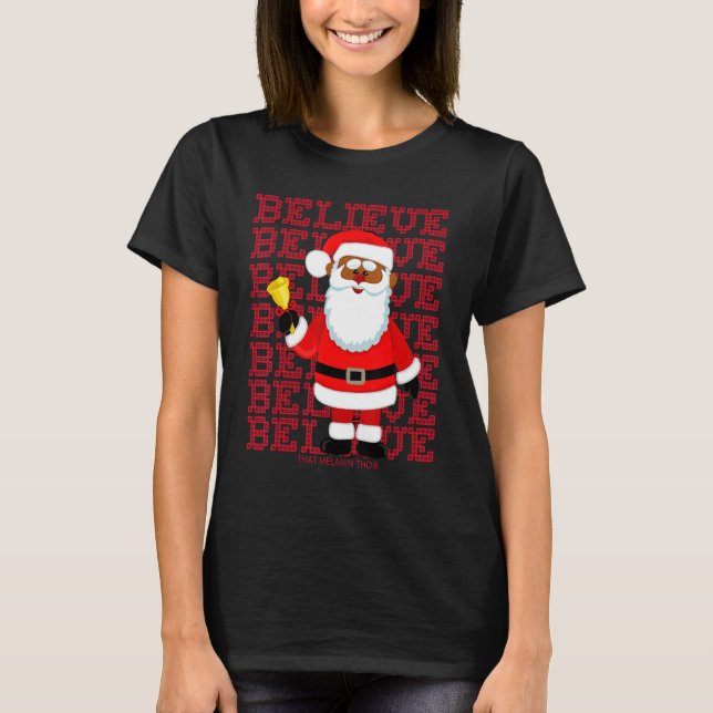 Camiseta Black Believe Santa Claus Christmas African Americ (Frente)