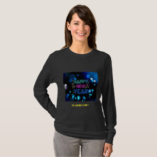 Camiseta Black & Blue Midnight Sparkle Neon Glow Ano Novo