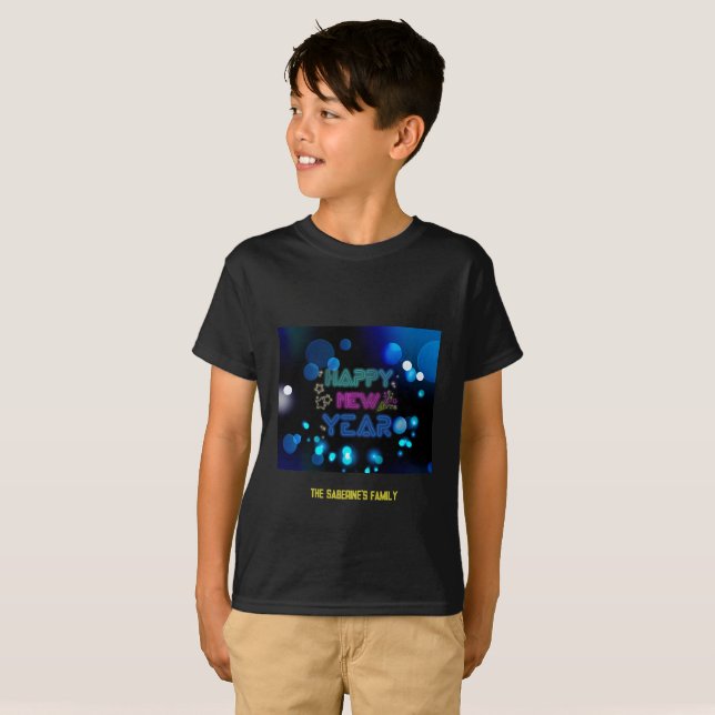 Camiseta Black & Blue Midnight Sparkle Neon Glow New Year  (Frente Completa)