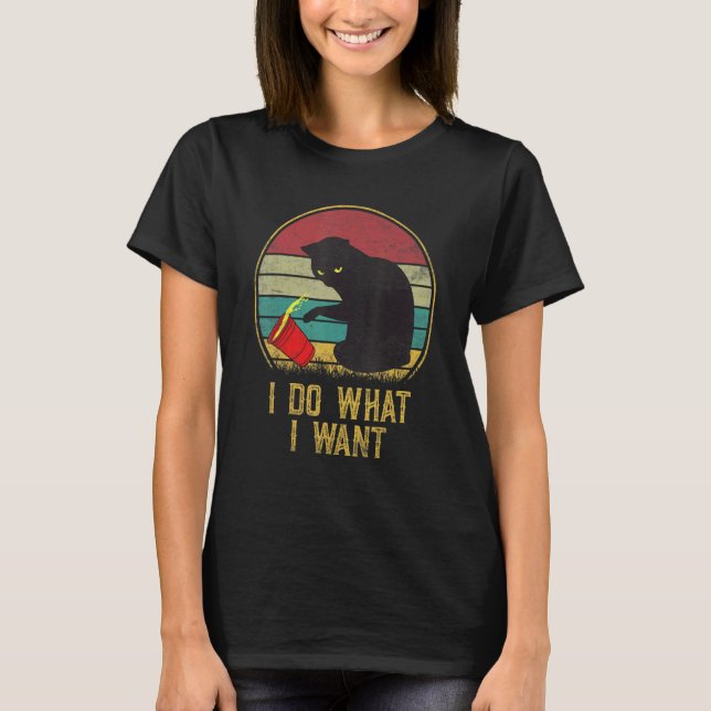 Camiseta Black Ca For Women Retro I Do What I Want Cat (Frente)