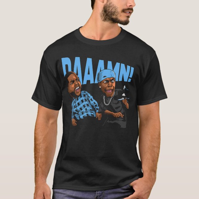 Camiseta Black Carolina 5 AJ5 Daaamn Funny Retro Combinando (Frente)