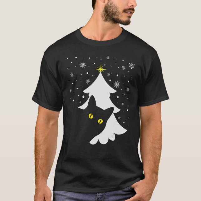 Camiseta Black Cat and Christmas Tree   Cat Xmas   (Frente)
