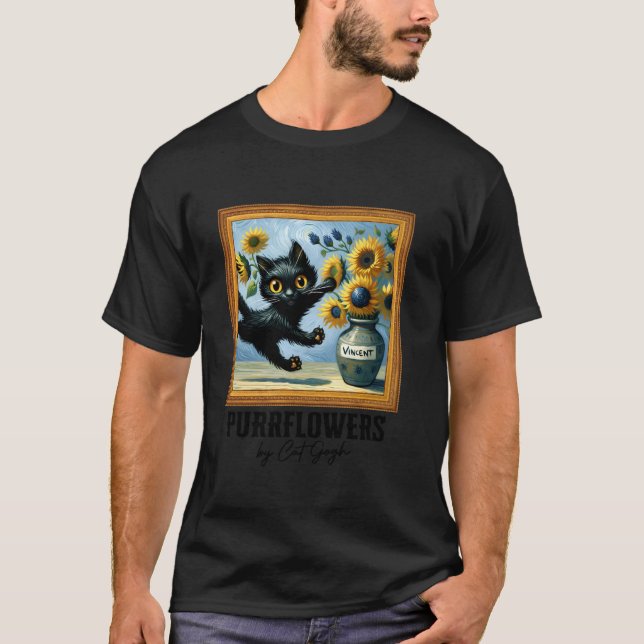 Camiseta Black Cat Art Sunflower Purflower por Cat Gogh C (Frente)