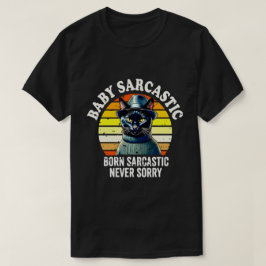 Camiseta Black Cat Born Sarcastic Never Sorry Retro Sunset