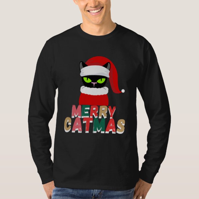Camiseta black cat Christmas Santa Hat (Frente)