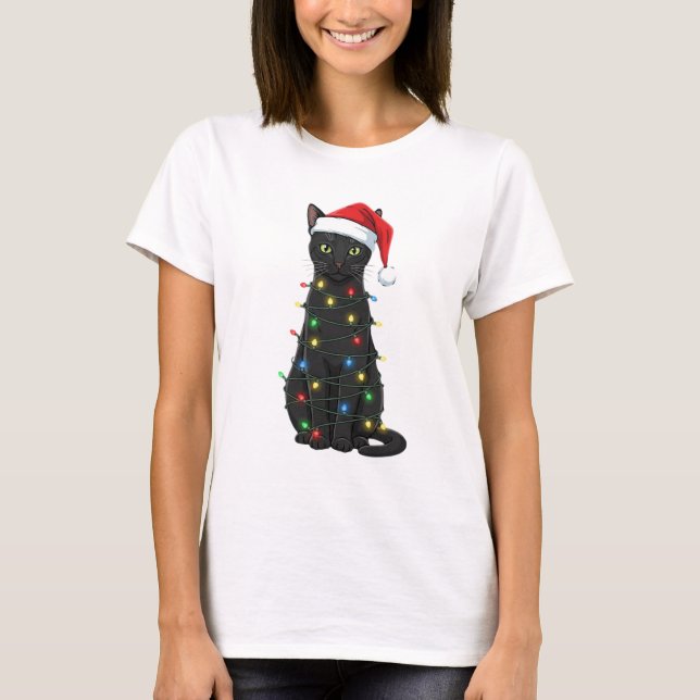 Camiseta Black Cat Christmas Santa Lover (Frente)