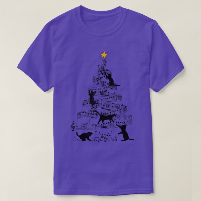 Camiseta Black Cat Climbing Music Note Christmas Tree  (Frente do Design)