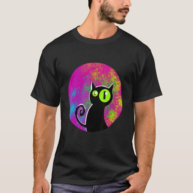 Camiseta Black cat coloured background glowing eyes (Frente)