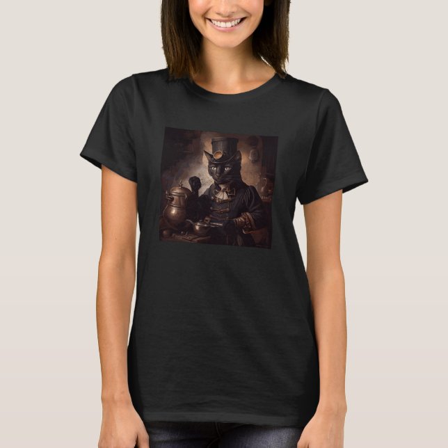 Camiseta Black Cat Cooking Steampunk (Frente)