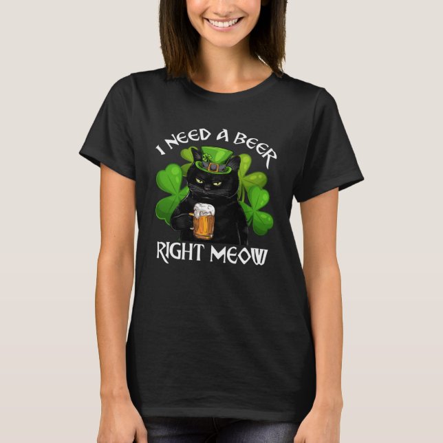 Camiseta Black Cat Drinking Beer St Patricks Day For Irish  (Frente)