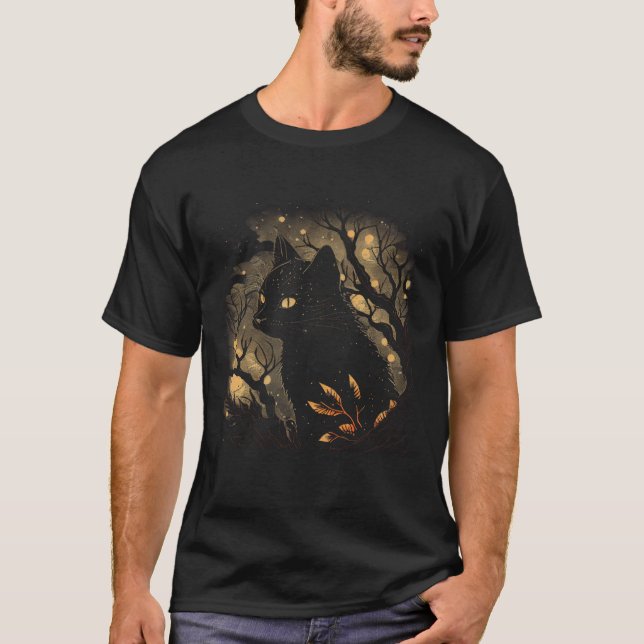 Camiseta Black Cat Forest Graphic Tees Men Women Boys Girls (Frente)
