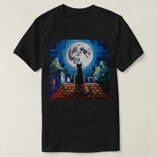 Camiseta Black Cat Full Moon Night Painting