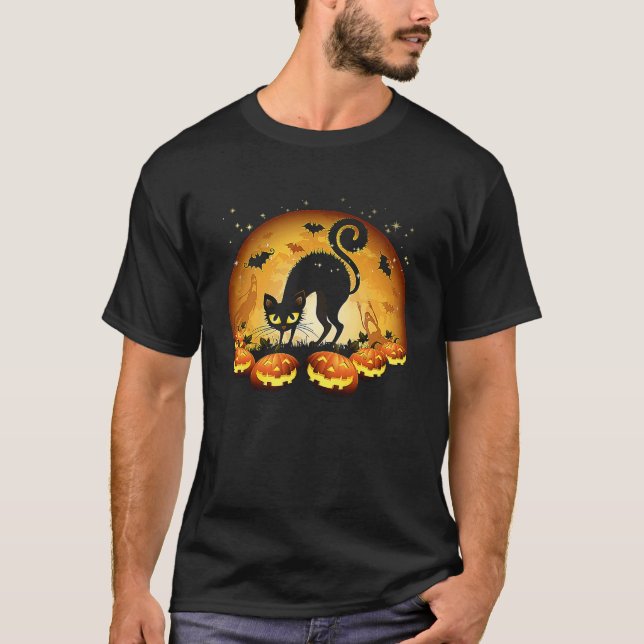 Camiseta Black Cat Full Moon Scary Pumpkin Halloween T (Frente)