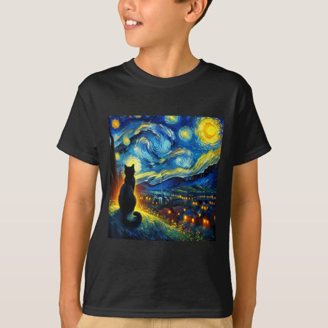 Camiseta Black Cat Funny Cat Lover Mom Daddy Starry Night V (Frente)