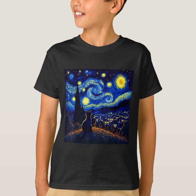 Camiseta Black Cat Funny Cat Lover Mom Daddy Starry Night V (Frente)