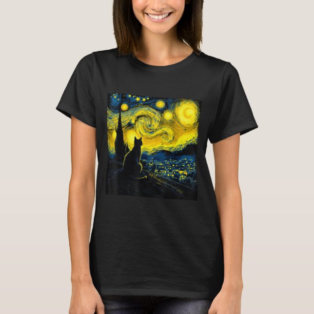 Camiseta Black Cat Funny Cat Lover Mom Daddy Starry Night V (Frente)