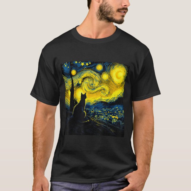 Camiseta Black Cat Funny Cat Lover Mom Daddy Starry Night V (Frente)