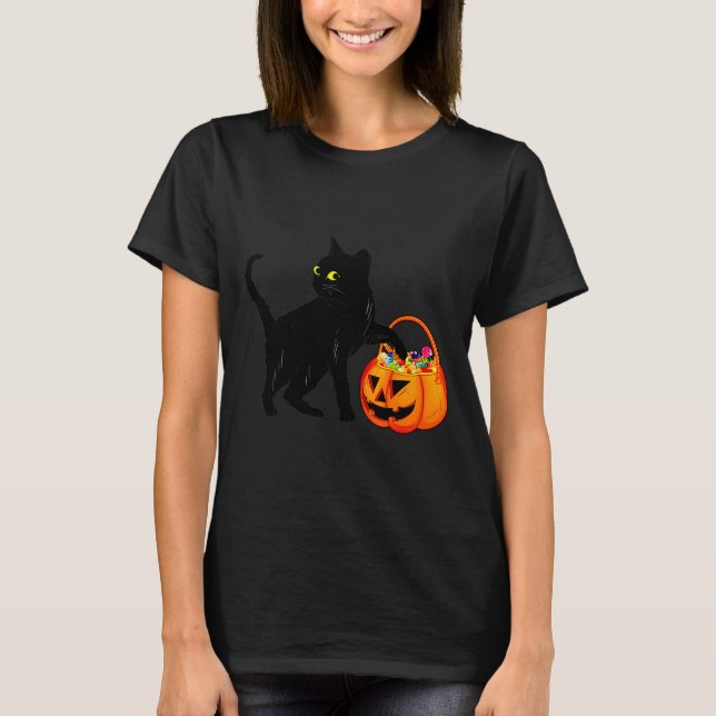 Camiseta Black Cat Halloween Candy Pumpkin Bag Sweet Lollip (Frente)
