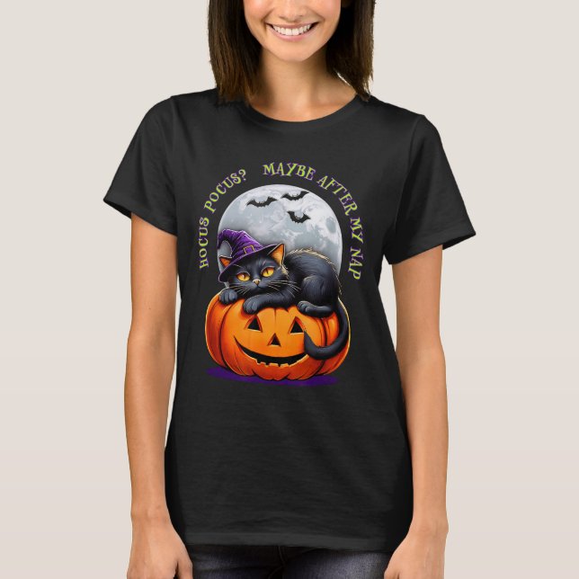 Camiseta Black Cat Halloween Funny Pumpkin Costume Gift  (Frente)
