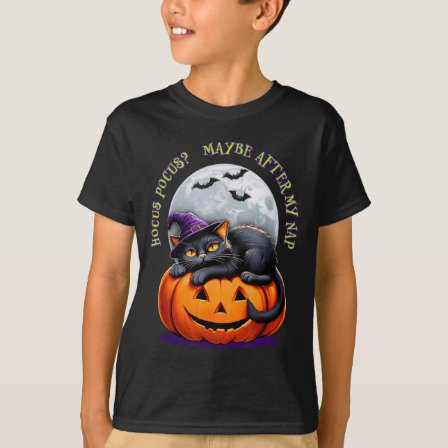 Camiseta Black Cat Halloween Funny Pumpkin Costume Gift  (Frente)