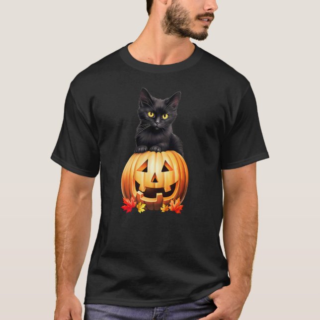 Camiseta Black Cat Halloween Pumpkin Costume (Frente)