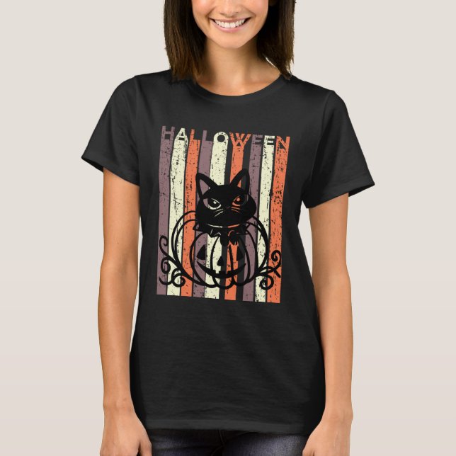 Camiseta Black Cat Halloween Retro Distressed Goth Pumpkin  (Frente)