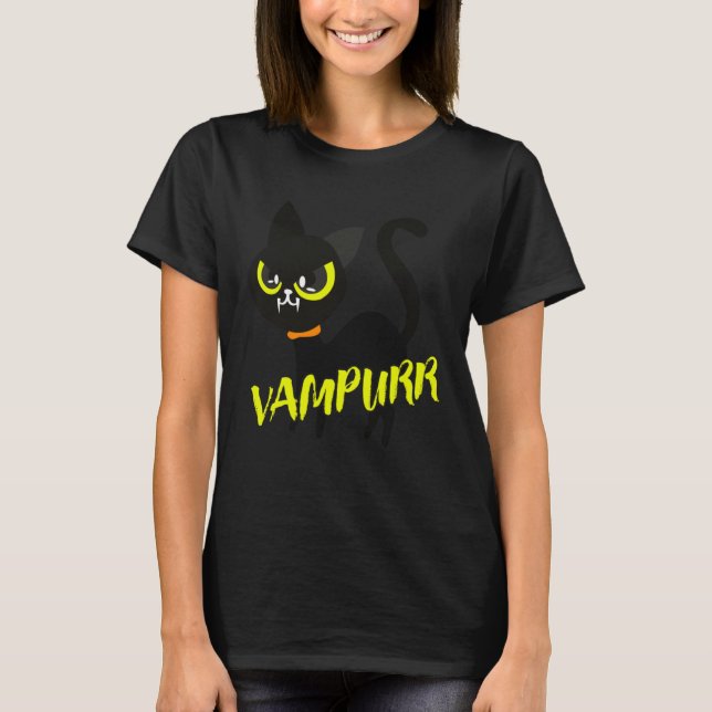 Camiseta Black Cat Halloween Vampurr I Fun Vampire Cat Cost (Frente)
