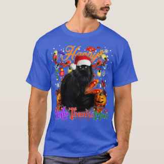 Camiseta Black Cat Happy Hallothanksmas Dia das Bruxas