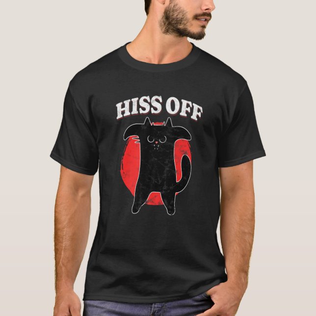 Camiseta Black Cat Hiss Off Meow (Frente)