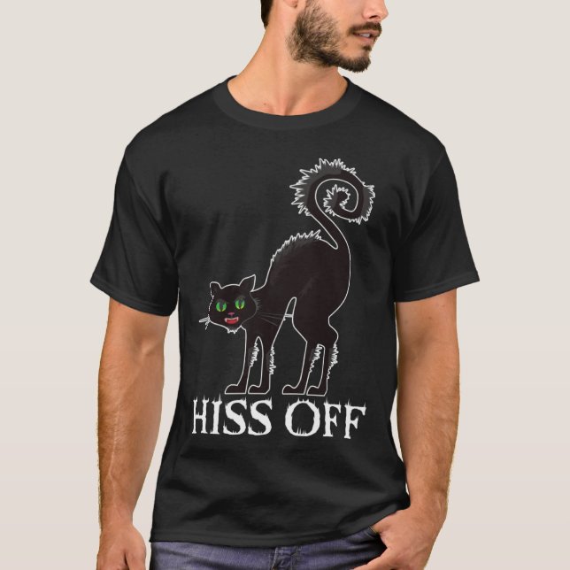 Camiseta Black Cat Hiss Off Meow Angry Black Cat Kitty (Frente)