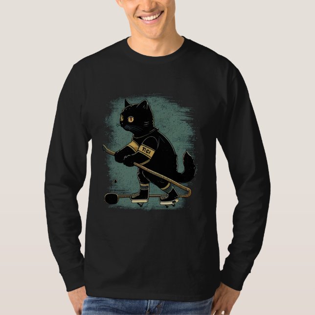 Camiseta Black Cat Hockey Retro Graphic Tees Men Women Boys (Frente)