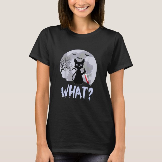Camiseta Black Cat Holding Knife What Cat Owner (Frente)