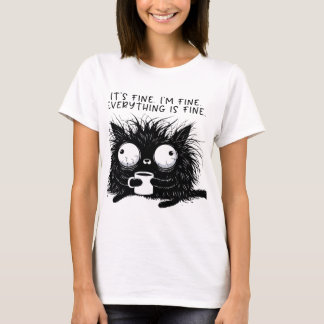 CAMISETA BLACK CAT I'M FINE FUNNY SAYING