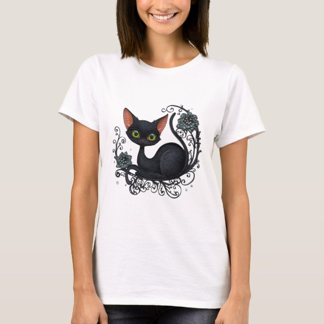 Camiseta Black Cat in a Flower Cradle  (Frente)