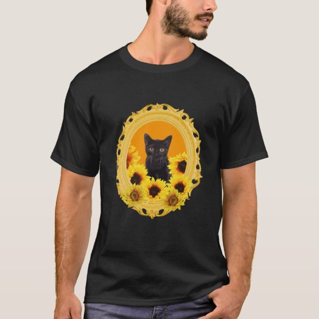 Camiseta Black Cat in yellow Sunflower Frame (Frente)