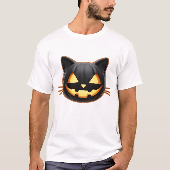 Camiseta Black Cat Jack o'Lantern Emoji Classic T-Shirt (Frente)