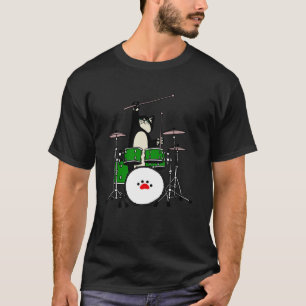 Camiseta Black Cat Jogando Drummer Kitten Musical Son