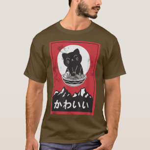 Camiseta Black Cat Love Ramen Kawaii Anime o Sol Vermelho J