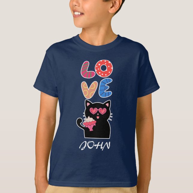 Camiseta Black Cat, Love, Valentine's Day (Frente)