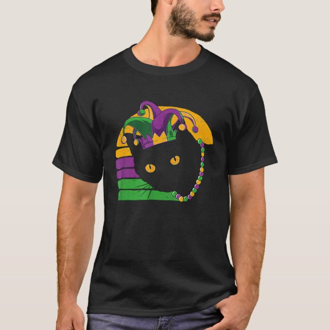 Camiseta Black Cat Mardi Gras Mask New Orleans Louisiana Pa (Frente)