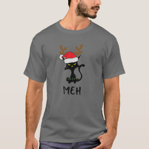 Camiseta Black Cat Meh, Gatos Engraçados No Natal