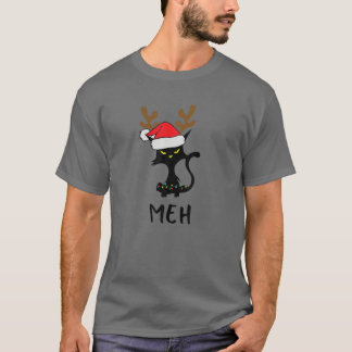 Camiseta Black Cat Meh, Gatos Engraçados No Natal
