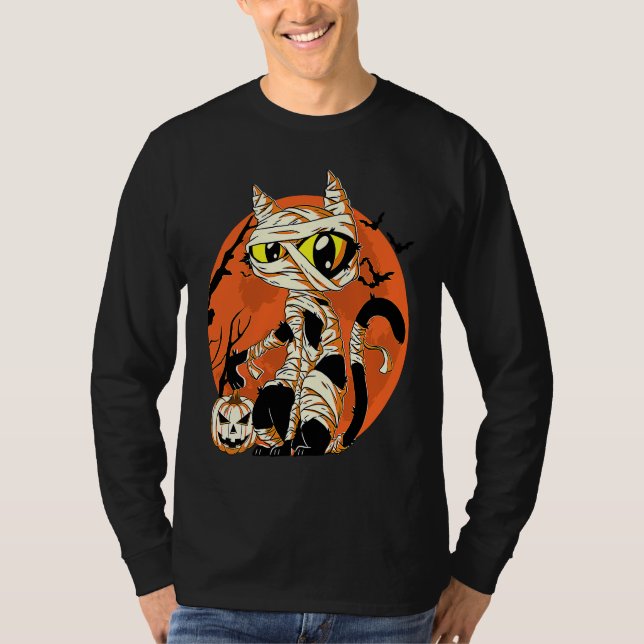 Camiseta Black Cat Mummy Halloween Costume Scary Night Boys (Frente)
