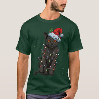 Camiseta Black Cat Natal Luz T Engraçado Cat Aover Chris