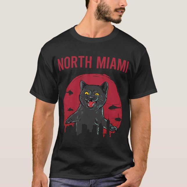 Camiseta Black Cat Norte Miami Engraçado (Frente)
