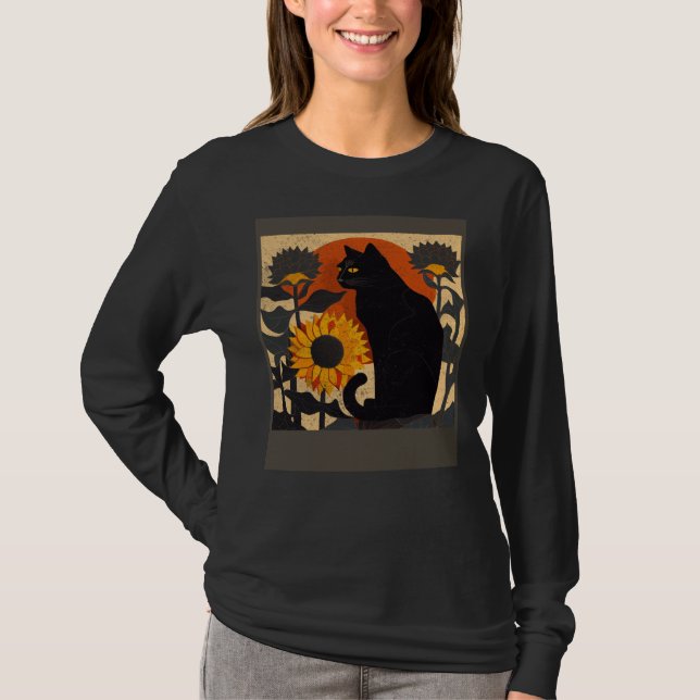 Camiseta Black Cat Nursing Sunflower (Frente)