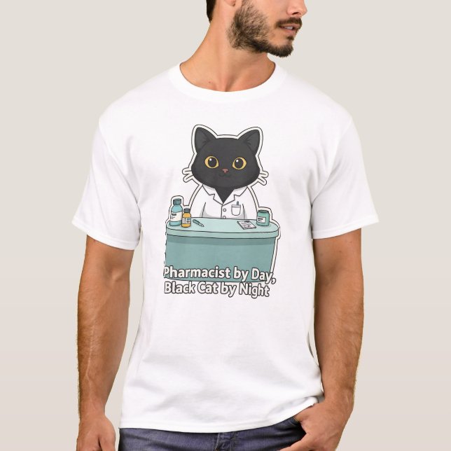 Camiseta Black Cat Pharmacist Pharmacy Quote Illustration (Frente)