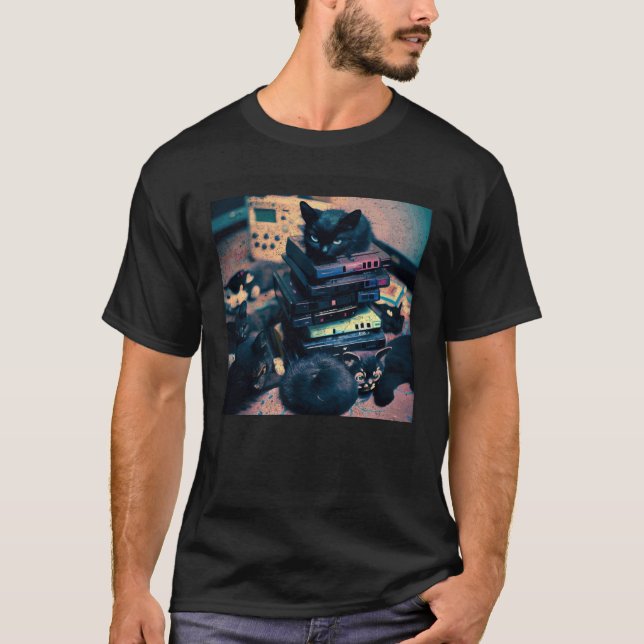 Camiseta Black Cat Pile Video Games (Frente)